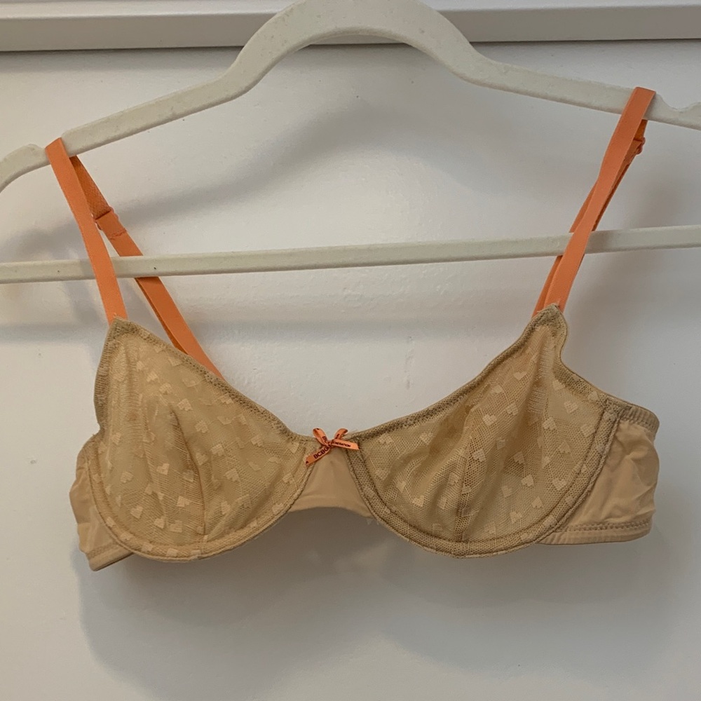 BCBG Beige Bra with Orange Straps and Heart Mesh